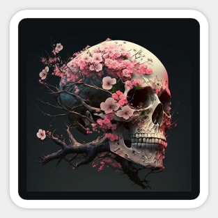 Skull Cherry Blossom Sticker